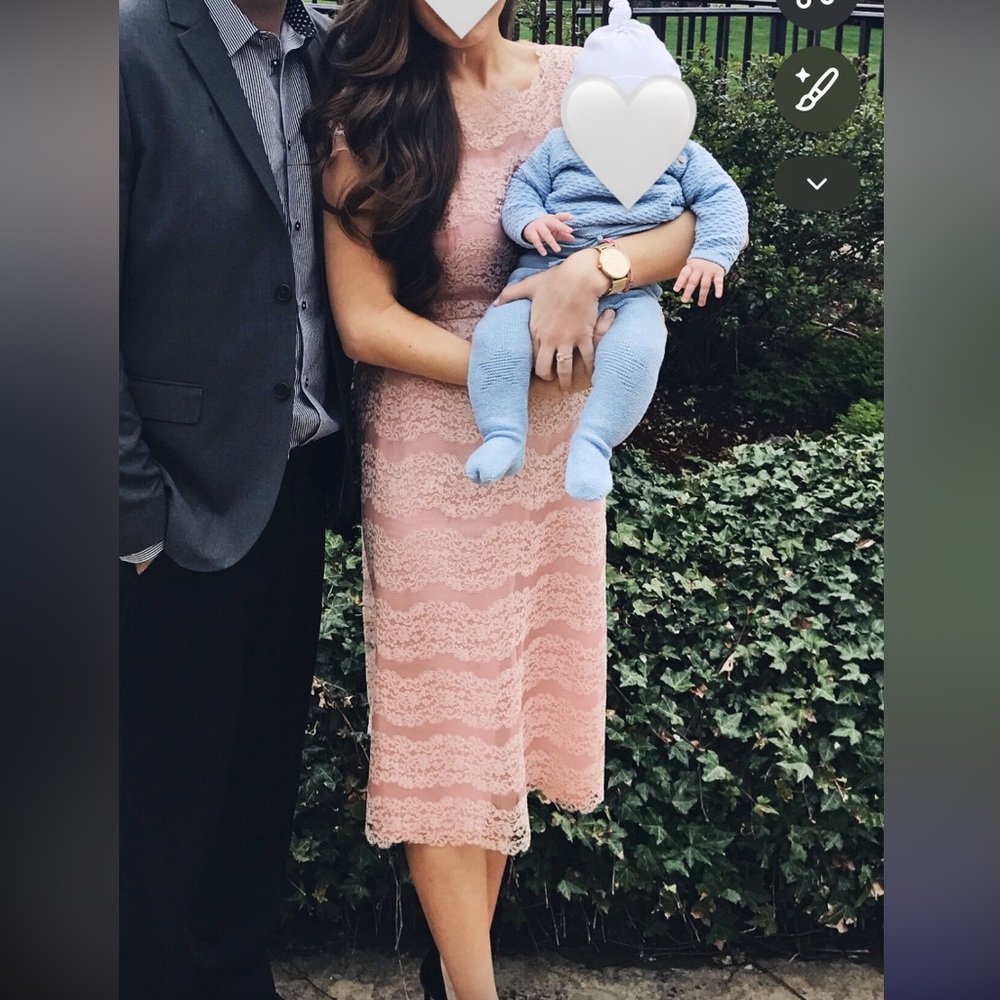 Mauve Pink vintage Lace Midi Dress